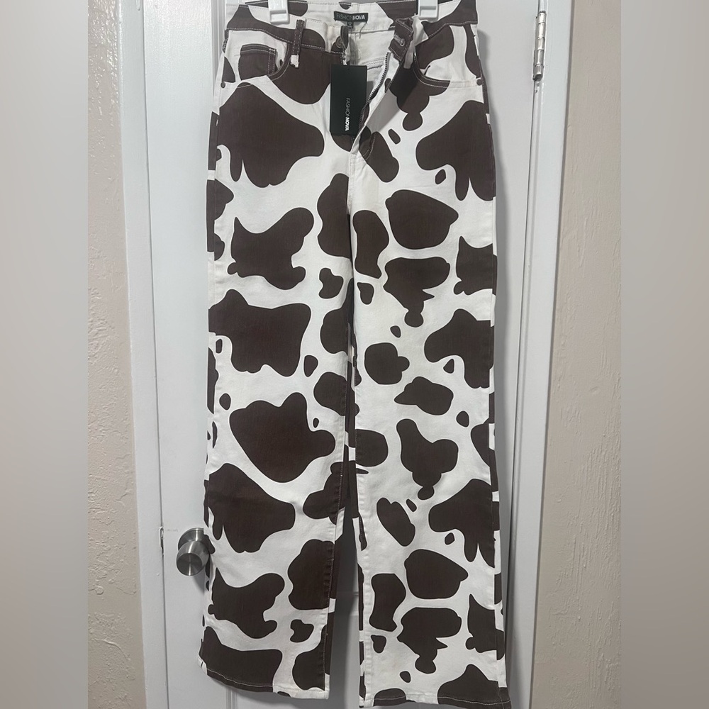 Fashion Nova Brown and White Patterned Pants